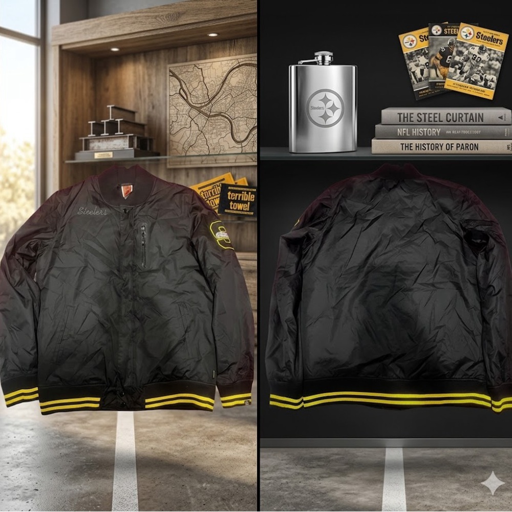 Nike Black and Yellow Pittsburgh Steelers NFL Sideline Bomber Jacket